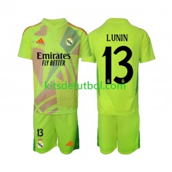 Equipación completa Niño Real Madrid Portero Lunin 13 Camiseta Cuarta 2024-2025 Manga Corta