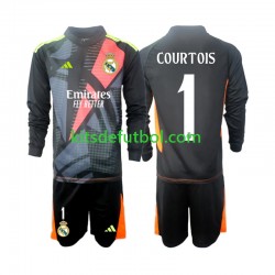 Equipación completa Niño Real Madrid Portero Thibaut Courtois 1 Camiseta Negro de visitante 2024-2025 Manga Larga