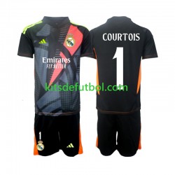 Equipación completa Niño Real Madrid Portero Thibaut Courtois 1 Camiseta Negro de visitante 2024-2025 Manga Corta