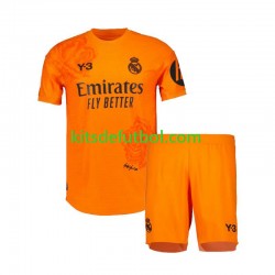 Equipación completa Niño Real Madrid Portero Y3 Camiseta Naranja alternativa 2023-2024 Manga Corta