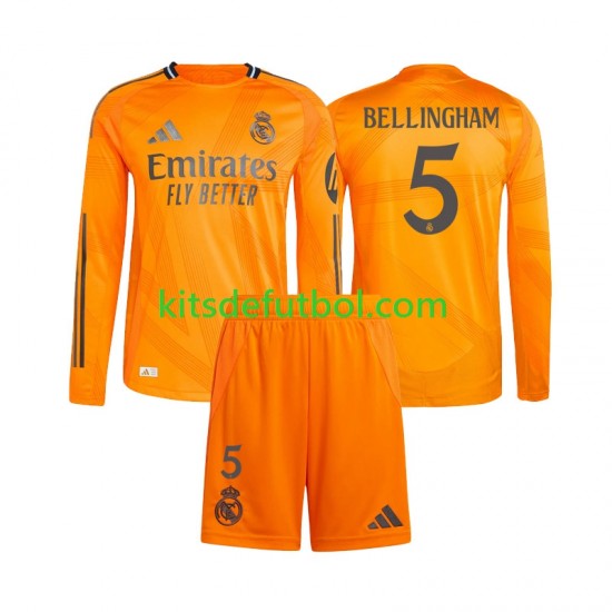 Equipación completa Niño Real Madrid Jude Bellingham 5 Camiseta de visitante 2024-2025 Manga Larga