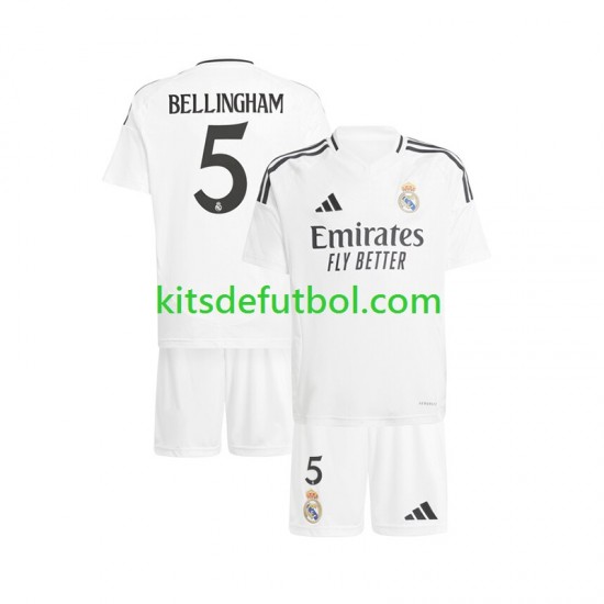 Equipación completa Niño Real Madrid Jude Bellingham 5 Camiseta Blanco de local 2024-2025 Manga Corta