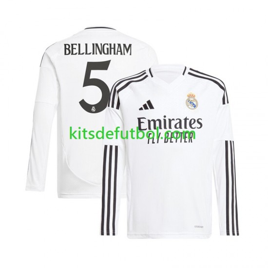 Real Madrid Jude Bellingham 5 Hombre Camiseta Blanco de local 2024-2025 Manga Larga