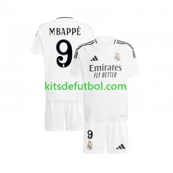 Equipación completa Niño Real Madrid Kylian Mbappe 9 Camiseta Blanco de local 2024-2025 Manga Corta