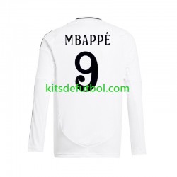 Real Madrid Kylian Mbappe 9 Hombre Camiseta Blanco de local 2024-2025 Manga Larga