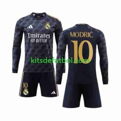 Equipación completa Niño Real Madrid Luka Modric 10 Camiseta de visitante 2023-2024 Manga Larga