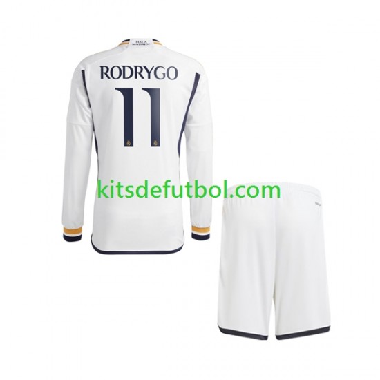 Equipación completa Niño Real Madrid Rodrygo Goes 11 Camiseta de local 2023-2024 Manga Larga