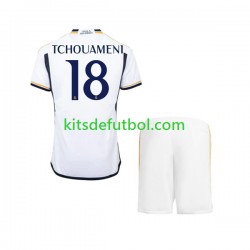 Equipación completa Niño Real Madrid TCHOUAMENI 18 Camiseta de local 2023-2024 Manga Corta