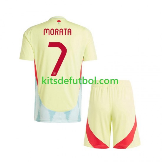 Equipación completa Niño España Alvaro Morata 7 Euro 2024 Camiseta de visitante Manga Corta
