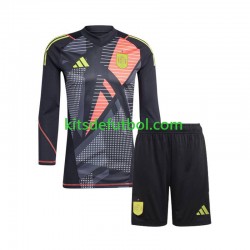 Equipación completa Niño España Portero Euro 2024 Camiseta Negro de visitante Manga Larga