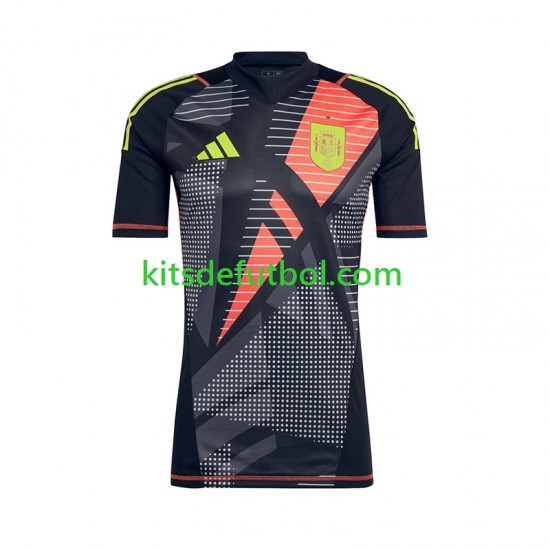 España Portero Euro 2024 Hombre Camiseta Negro de local Manga Corta España Portero Euro 2024 Hombre Camiseta Negro de local Manga Corta