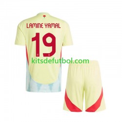 Equipación completa Niño España Lamine Yamal 19 Euro 2024 Camiseta de visitante Manga Corta