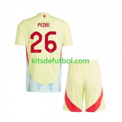 Equipación completa Niño España Pedri 26 Euro 2024 Camiseta de visitante Manga Corta