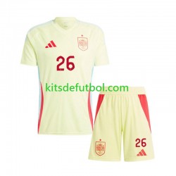 Equipación completa Niño España Pedri 26 Euro 2024 Camiseta de visitante Manga Corta
