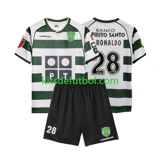 Equipación completa Niño Sporting CP Cristiano Ronaldo 28 Retro 2001 2003 Camiseta de local Manga Corta