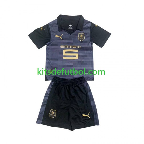 Equipación completa Niño Stade Rennais Camiseta Negro alternativa 2023-2024 Manga Corta