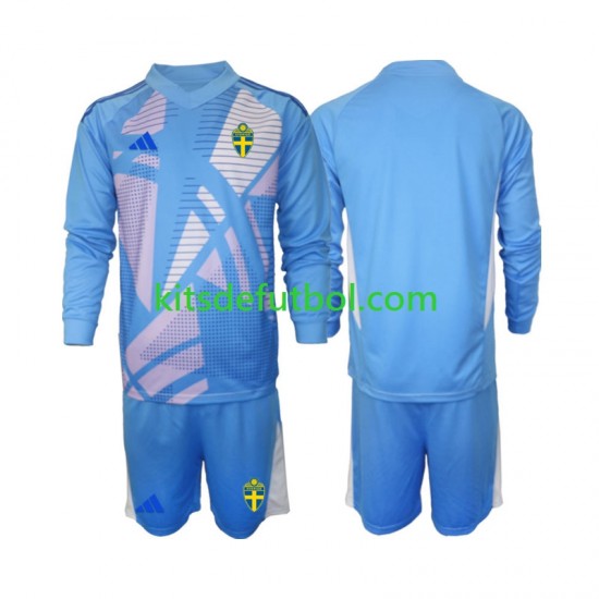 Equipación completa Niño Suecia Portero 2024 Camiseta Azul de visitante Manga Larga