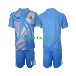 Equipación completa Niño Suecia Portero 2024 Camiseta Azul de visitante Manga Corta