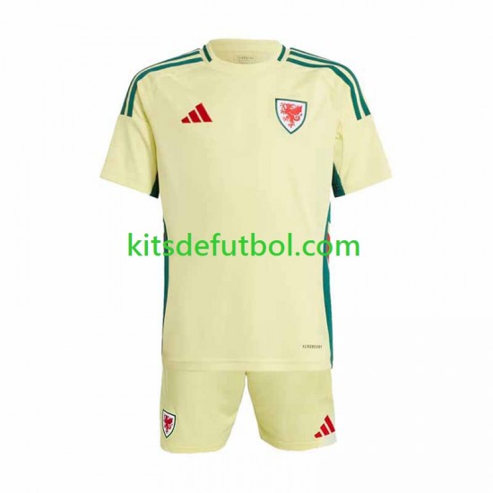 Equipación completa Niño Gales 2024 Camiseta de visitante Manga Corta