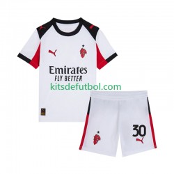 Equipación completa Niño AC Milan Ardon Jashari 30 Camiseta de visitante 2025-2026 Manga Corta