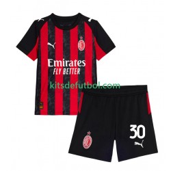 Equipación completa Niño AC Milan Ardon Jashari 30 Camiseta de local 2025-2026 Manga Corta