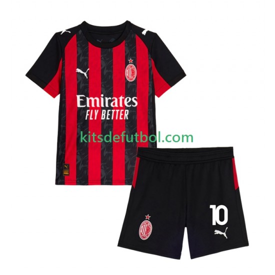 Equipación completa Niño AC Milan Rafael Leao 10 Camiseta de local 2025-2026 Manga Corta