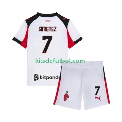 Equipación completa Niño AC Milan Santiago Gimenez 7 Camiseta de visitante 2025-2026 Manga Corta