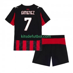 Equipación completa Niño AC Milan Santiago Gimenez 7 Camiseta de local 2025-2026 Manga Corta