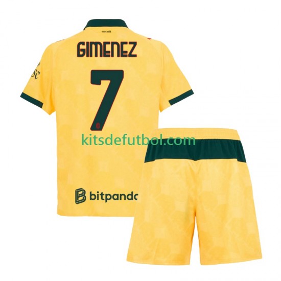 Equipación completa Niño AC Milan Santiago Gimenez 7 Camiseta alternativa 2025-2026 Manga Corta