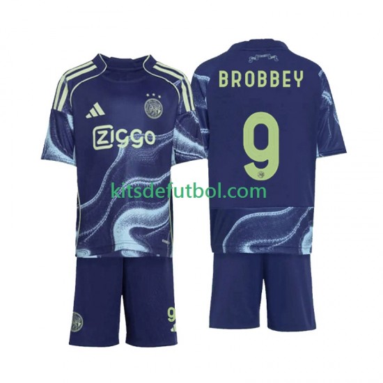 Equipación completa Niño AFC Ajax Brian Brobbey 9 Camiseta de visitante 2025-2026 Manga Corta