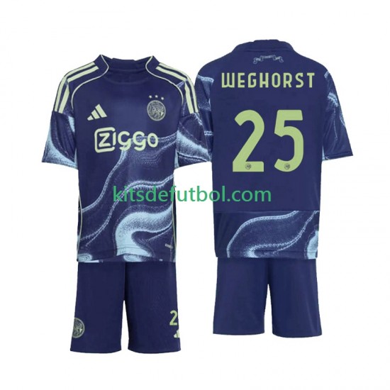 Equipación completa Niño AFC Ajax Wout Weghorst 25 Camiseta de visitante 2025-2026 Manga Corta