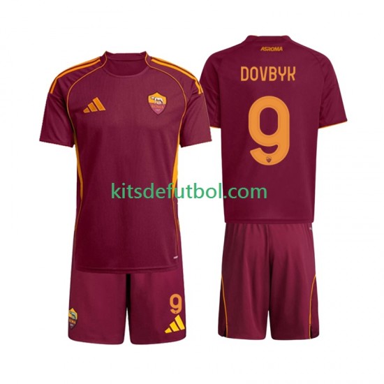 Equipación completa Niño AS Roma Artem Dovbyk 9 Camiseta de local 2025-2026 Manga Corta Equipación completa Niño AS Roma Artem Dovbyk 9 Camiseta de local 2025-2026 Manga Corta