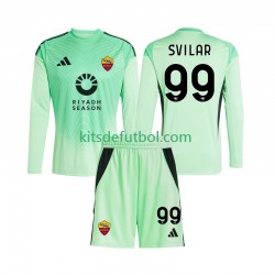 Equipación completa Niño AS Roma Portero Mile Svilar 99 Camiseta de visitante Cuarta 2025-2026 Manga Larga