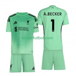 Equipación completa Niño Liverpool Portero Alisson Becker 1 Camiseta de local 2025-2026 Manga Corta