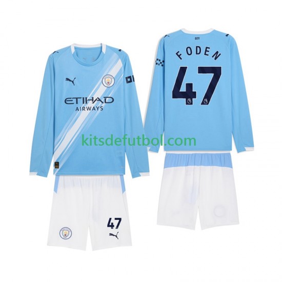Equipación completa Niño Manchester City Phil Foden 47 Camiseta de local 2025-2026 Manga Larga