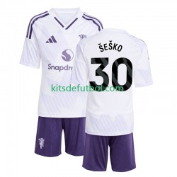 Equipación completa Niño Manchester United Benjamin Sesko 30 Camiseta de visitante 2025-2026 Manga Corta
