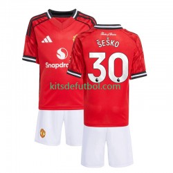 Equipación completa Niño Manchester United Benjamin Sesko 30 Camiseta de local 2025-2026 Manga Corta