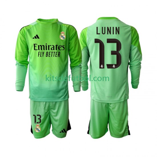 Equipación completa Niño Real Madrid Portero Andriy Lunin 13 Camiseta de visitante 2025-2026 Manga Larga