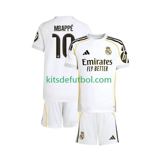 Equipación completa Niño Real Madrid Kylian Mbappe 10 Camiseta de local 2025-2026 Manga Corta