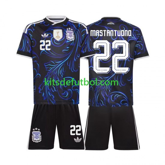 Equipación completa Niño World Cup 2026 Argentina Franco Mastantuono 22 Camiseta de visitante Manga Corta