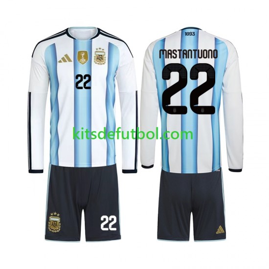 Equipación completa Niño World Cup 2026 Argentina Franco Mastantuono 22 Camiseta de local Manga Larga
