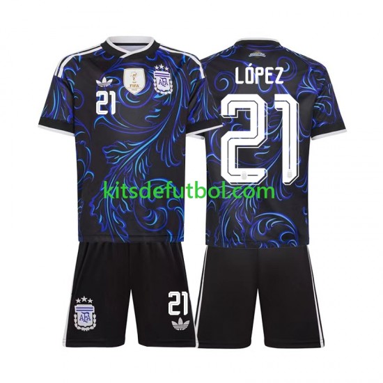 Equipación completa Niño World Cup 2026 Argentina Jose Manuel Lopez 21 Camiseta de visitante Manga Corta