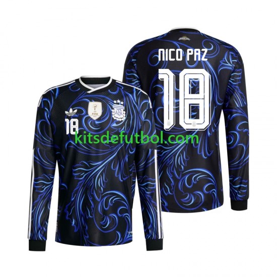 World Cup 2026 Argentina Nico Paz 18 Hombre Camiseta de visitante Manga Larga