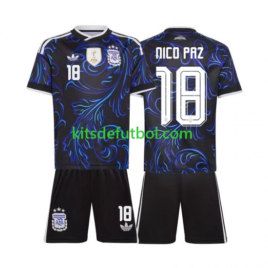 Equipación completa Niño World Cup 2026 Argentina Nico Paz 18 Camiseta de visitante Manga Corta