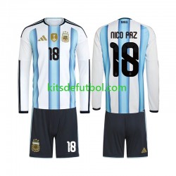 Equipación completa Niño World Cup 2026 Argentina Nico Paz 18 Camiseta de local Manga Larga
