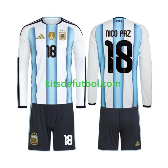 Equipación completa Niño World Cup 2026 Argentina Nico Paz 18 Camiseta de local Manga Larga