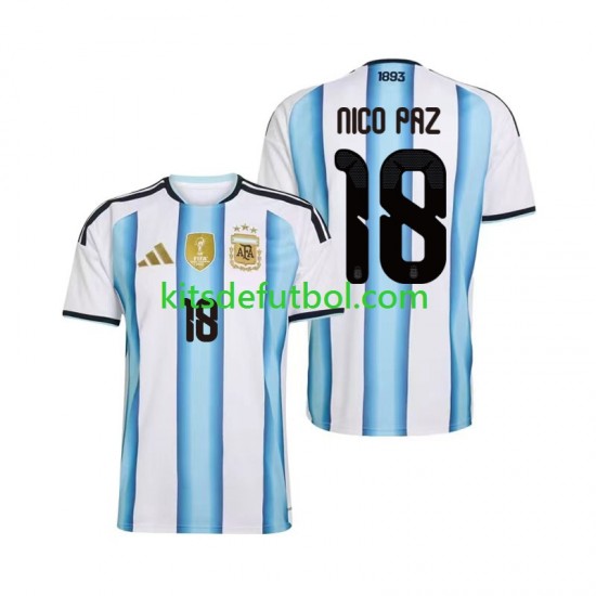 World Cup 2026 Argentina Nico Paz 18 Hombre Camiseta de local Manga Corta