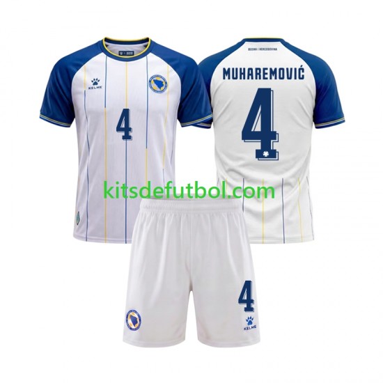Equipación completa Niño World Cup 2026 Bosnia y Herzegovina Tarik Muharemovic 4 Camiseta de visitante Manga Corta