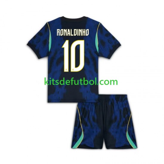 Equipación completa Niño World Cup 2026 Brasil Ronaldinho 10 Camiseta de visitante Manga Corta