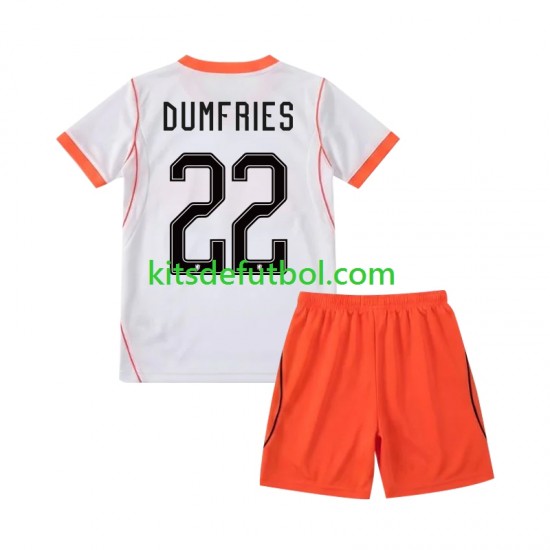 Equipación completa Niño World Cup 2026 Países Bajos Denzel Dumfries 22 Camiseta de visitante Manga Corta